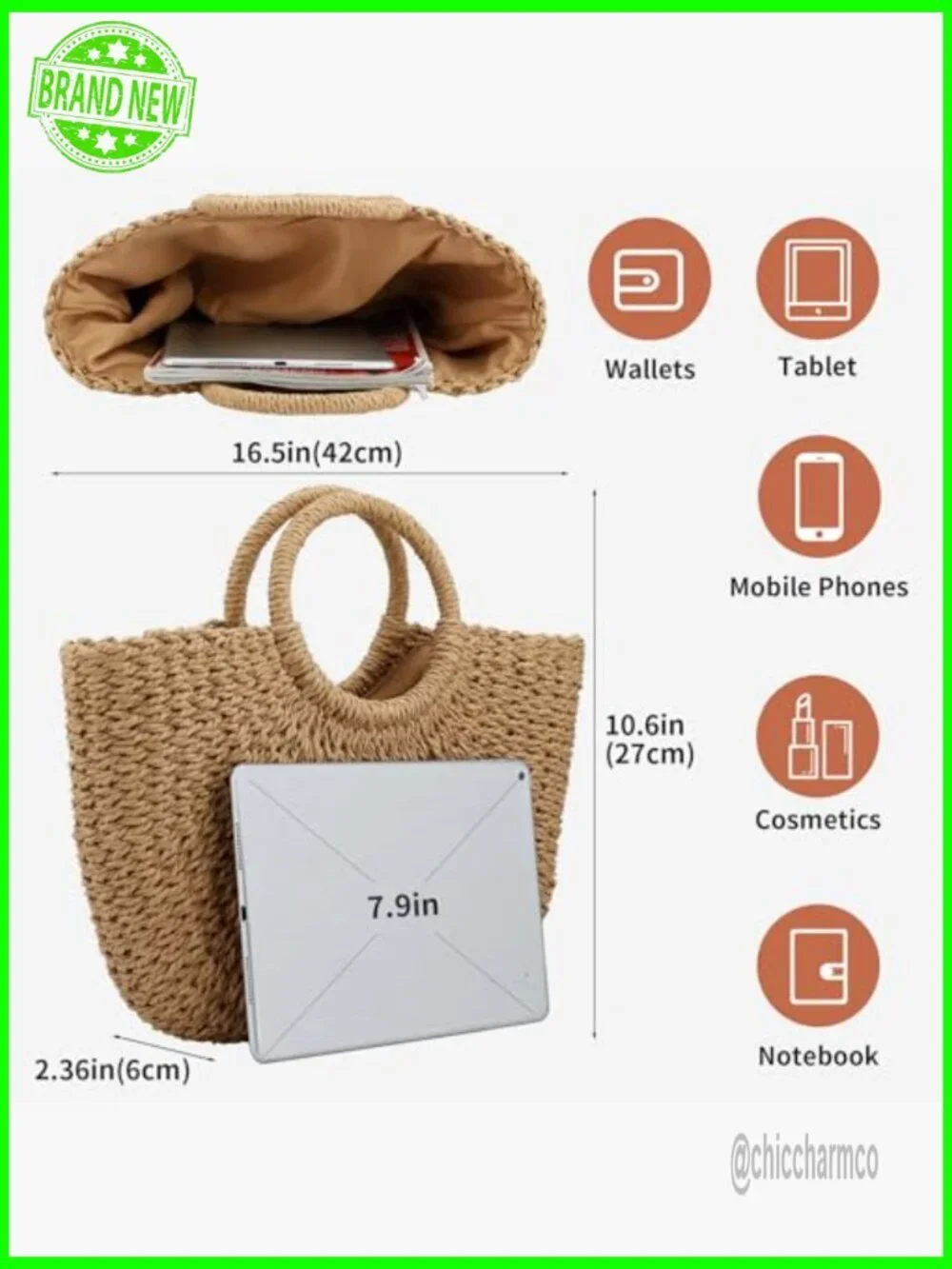 Large Straw Hobo Tote Handbag with Drawstring Closure for Travel Beach